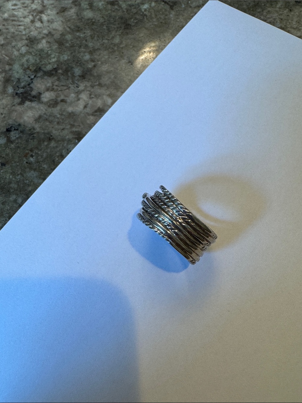 David Yurman Silver Multi-Band Cable Ring with diamonds - Picture 3 of 6